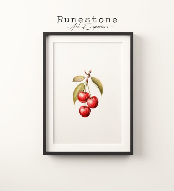 Vintage Cherry Sketch Tropical Fruit Boho Wall Art Minimalist Bohemian Hand Drawn Nature Print
