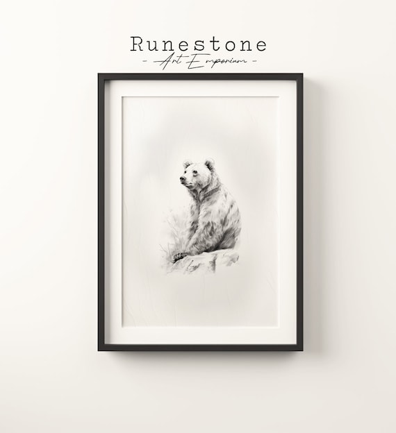 Minimalist Bear Sketch Art Print, Neutral Nursery