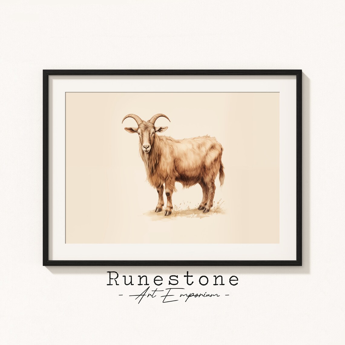 Antique Sepia Goat Sketch Hand Drawn Farm Animal Rustic Art Poster