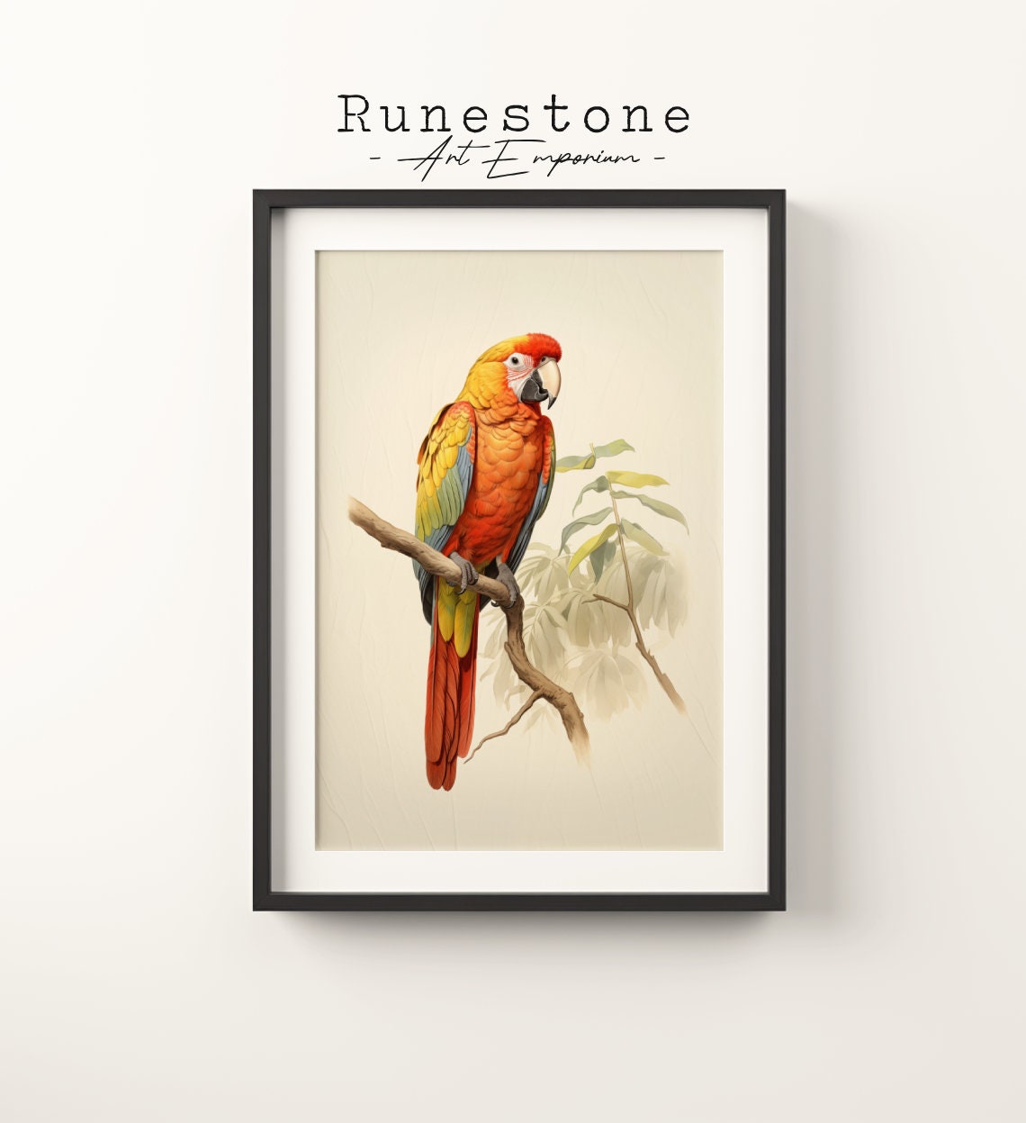 Vintage Red Parrot Sketch Tropical Boho Wall Art Minimalist Bohemian Hand Drawn Exotic Bird Print