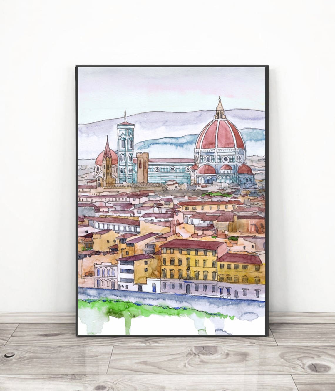 Florence Italy Skyline Watercolor Art Print, Tuscany