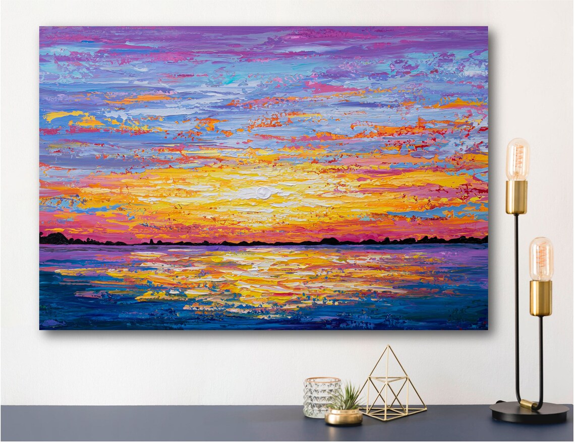 Sunset Seascape Art Print, Purple Sky Ocean Scene