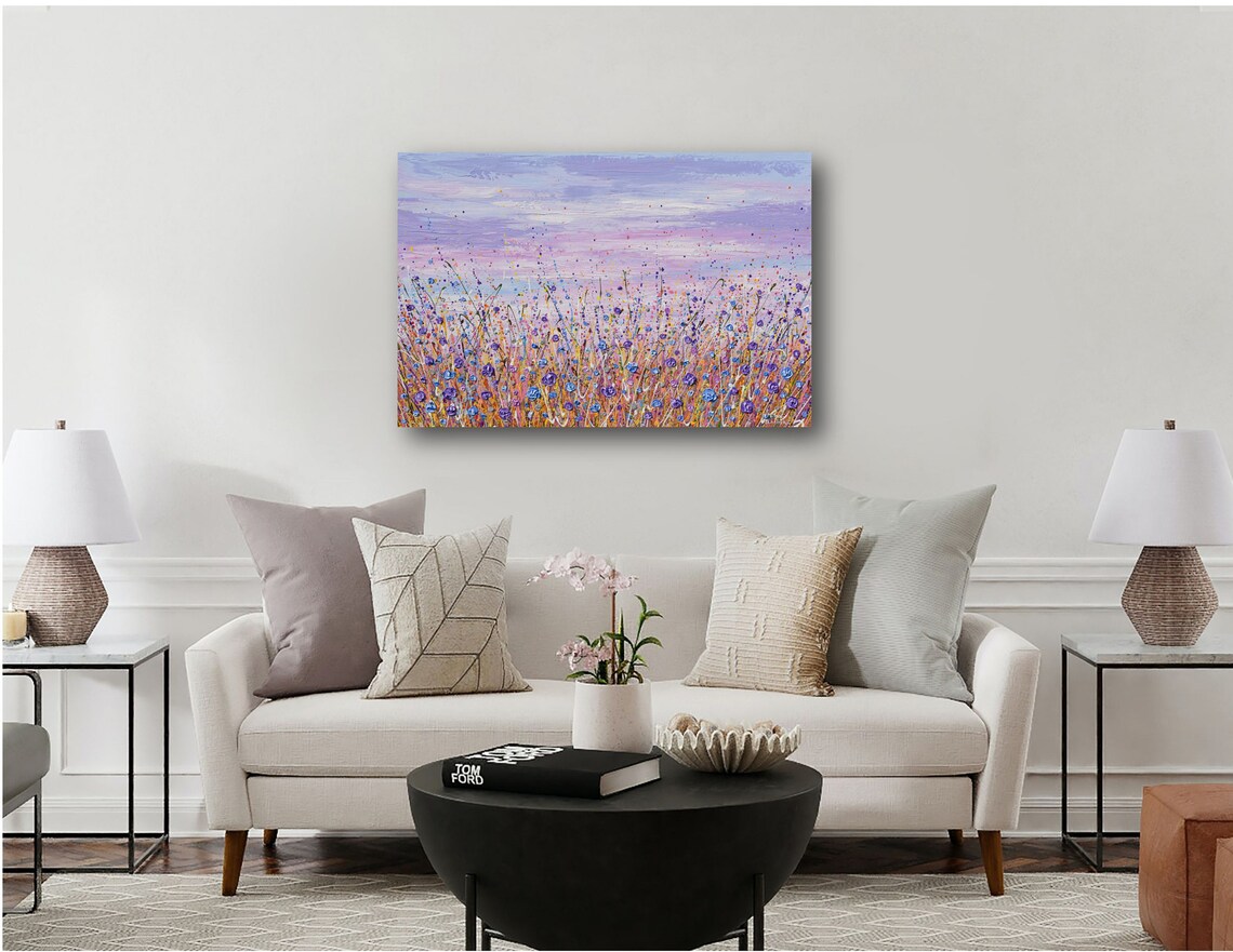 Purple Blue Wildflower Meadow Lavender Sky Panoramic Splatter Poster - Image 2