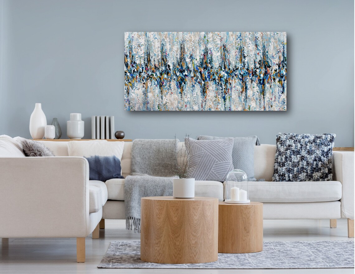 Blue Gray Brown Abstract Print, Horizontal Art Print - Image 3