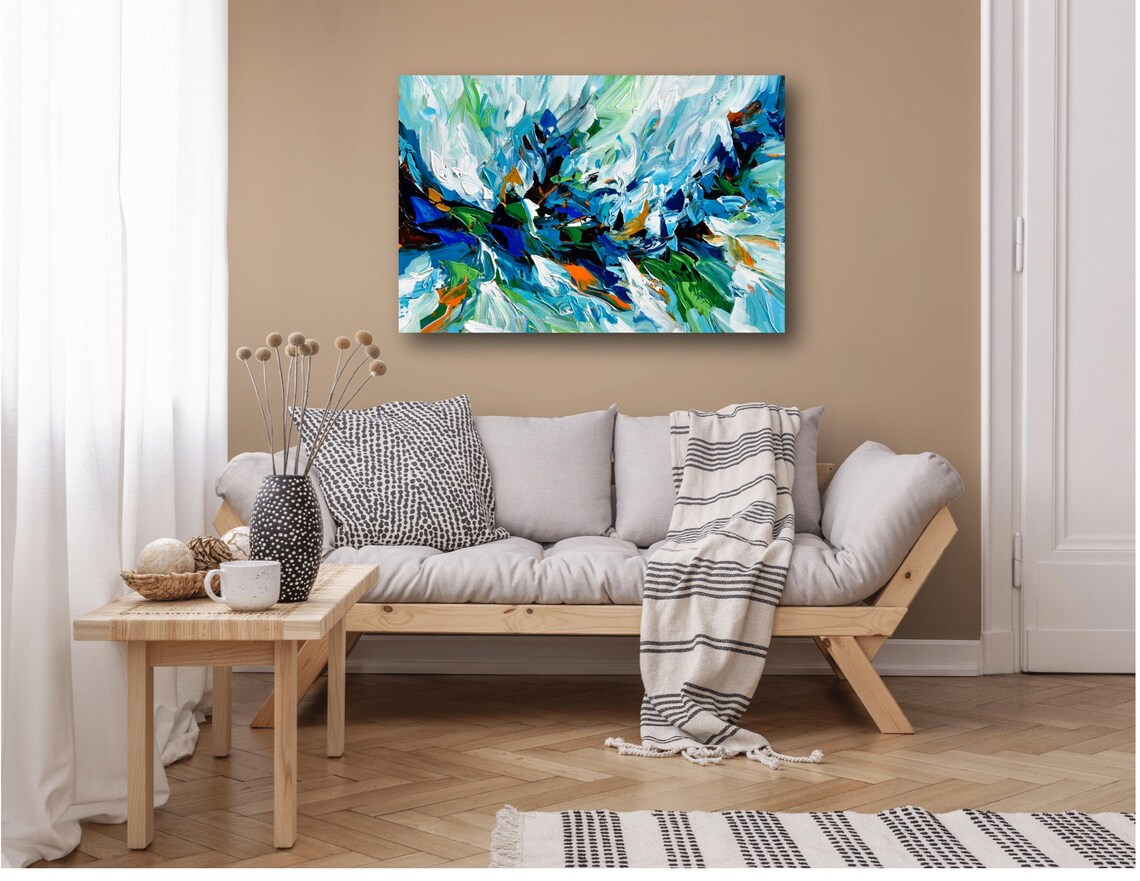Blue Abstract, Large Modern Artwork Over Sofa - Image 2