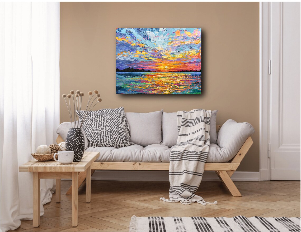 Impressionist Ocean Sunset Seascape Beach Art Print - Image 2
