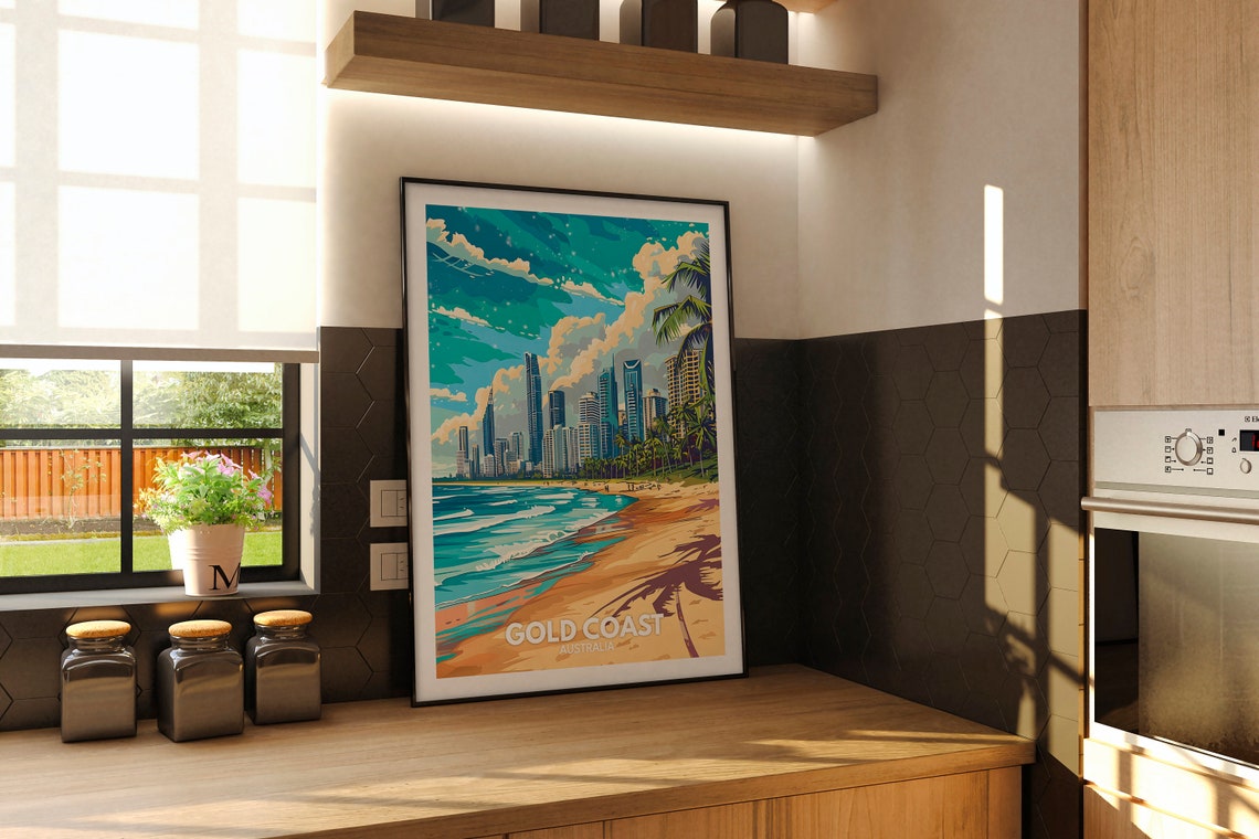 Gold Coast Travel Print Australia Gold Coast Travel Poster Australia Travel Poster Australia Cityscape Wall Art Unique City Art Decor - Image 2