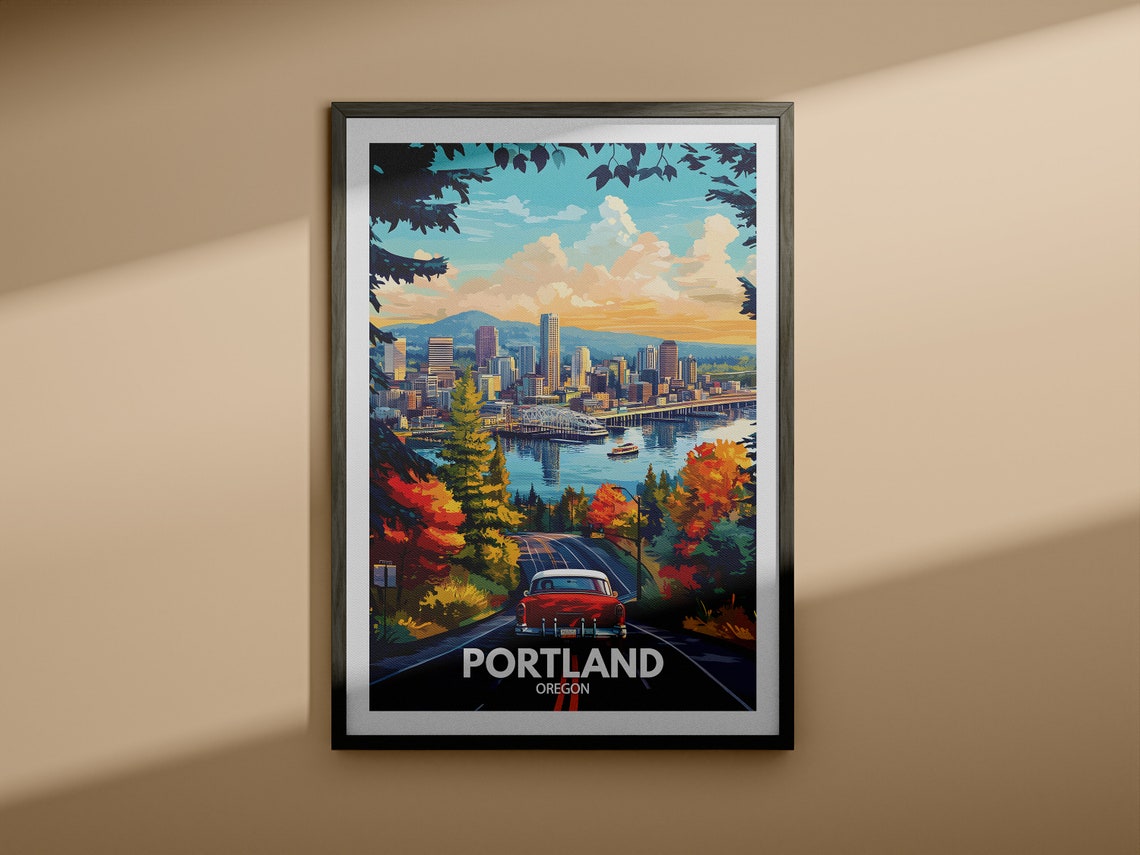Portland Travel Print Oregon Portland Travel Poster Oregon Travel Poster Oregon Cityscape Wall Art Unique City Decor - Image 3