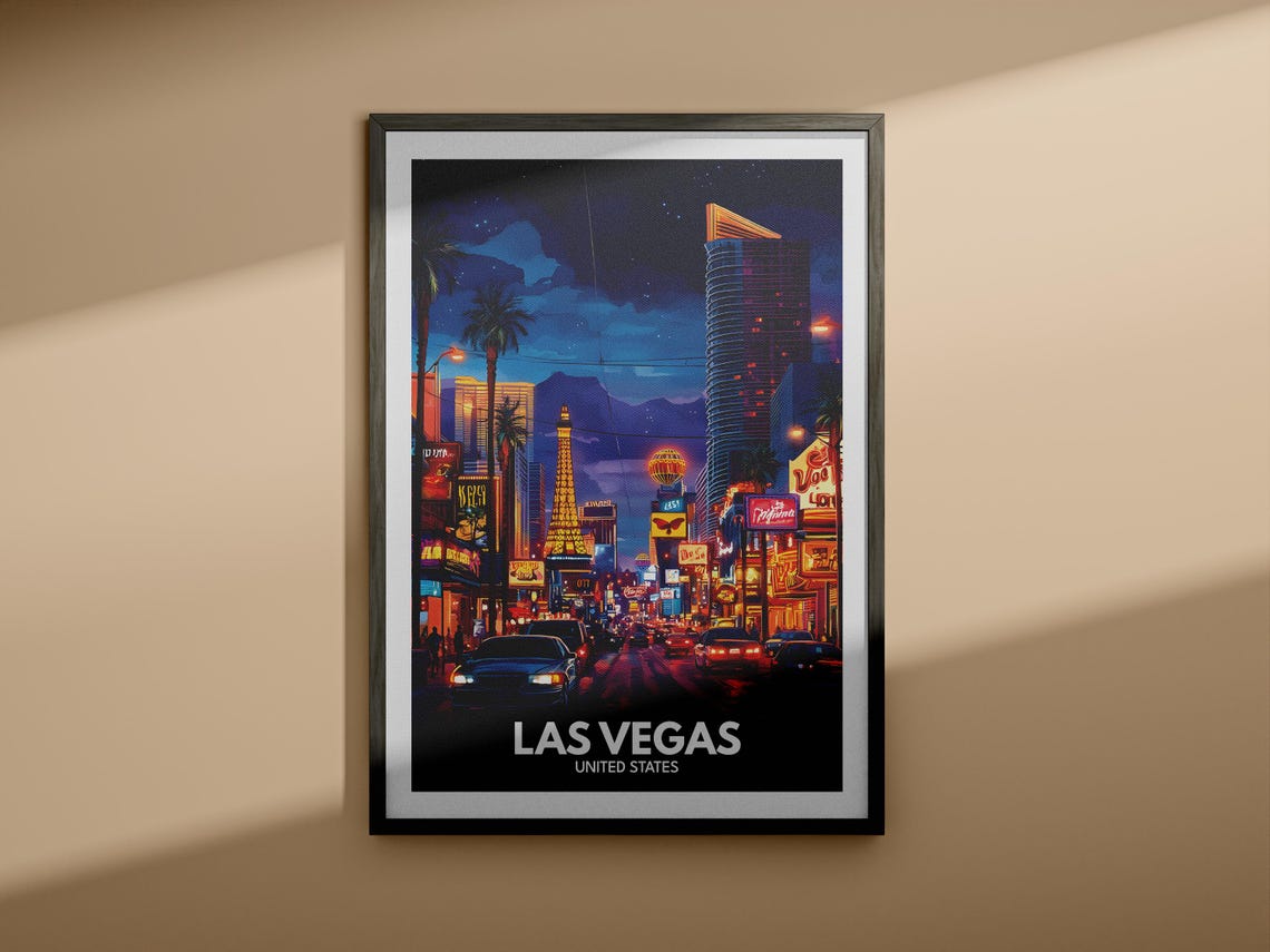 Las Vegas Travel Print United States Las Vegas Travel Poster United States Travel Poster United States Cityscape Wall Art City Decor - Image 3