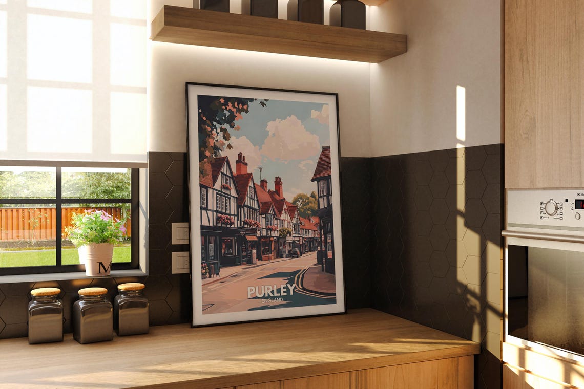 Purley Travel Print England Purley Travel Poster England Travel Poster United Kingdom Wall Art British Art Decor - Image 2