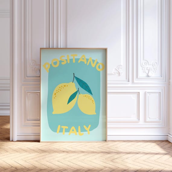 Retro Positano Italy Travel Poster Italian Citrus Lemon Print Girly College Dorm Room Decor Apartment Trendy Wall Art