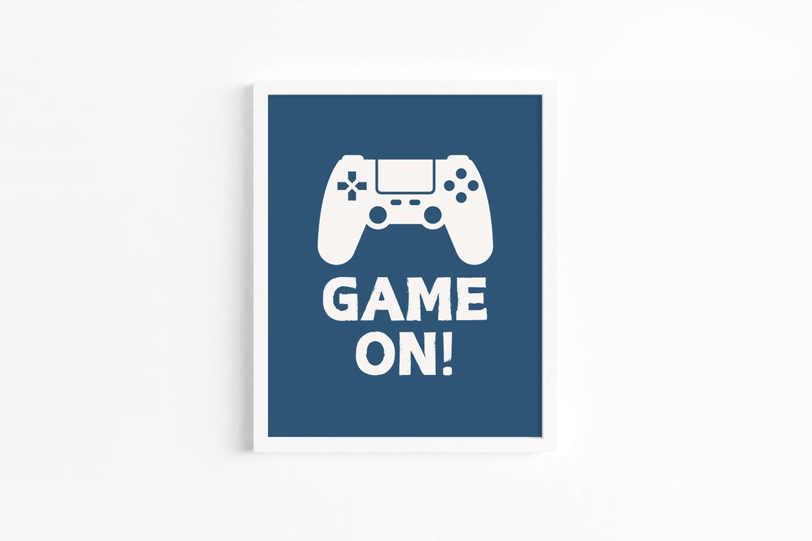 Game On Controller Navy Blue Boys Teen Gaming Room Decor Poster