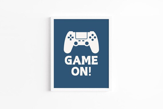 Game On Controller Navy Blue Boys Teen Gaming Room Decor Poster