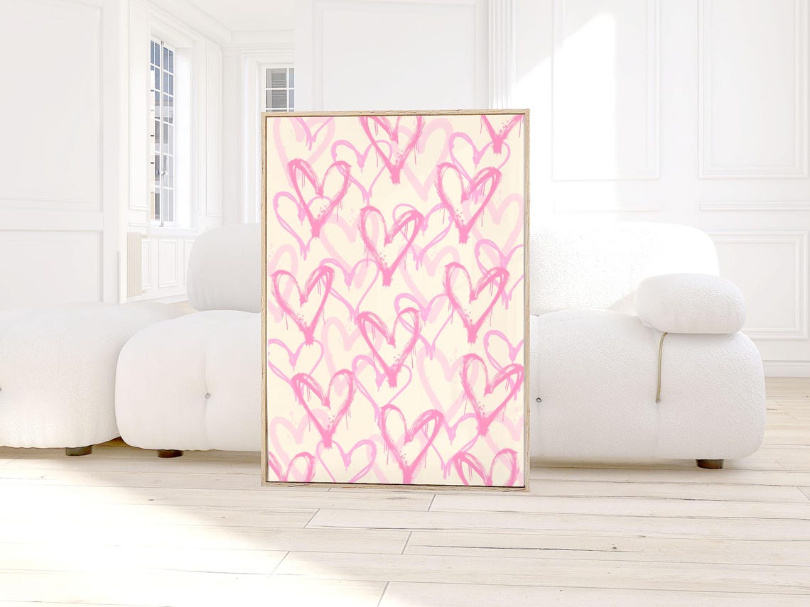Pink Graffiti Hearts Trendy Cute Girly Bedroom Wall Decor Print