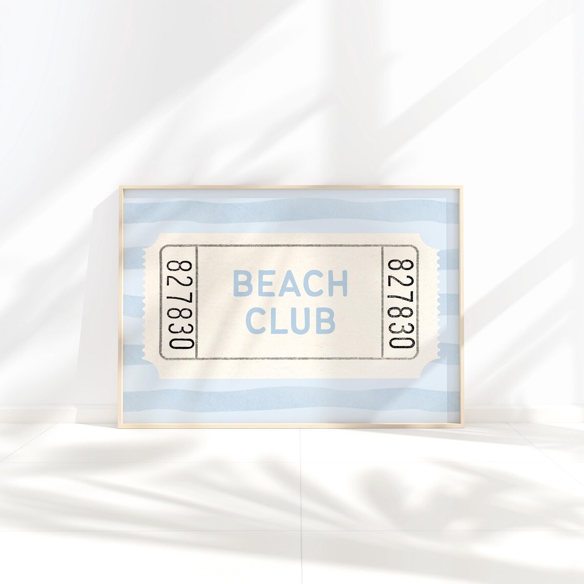 Beach Club Vintage Ticket Trendy Coastal Blue Home Decor Poster