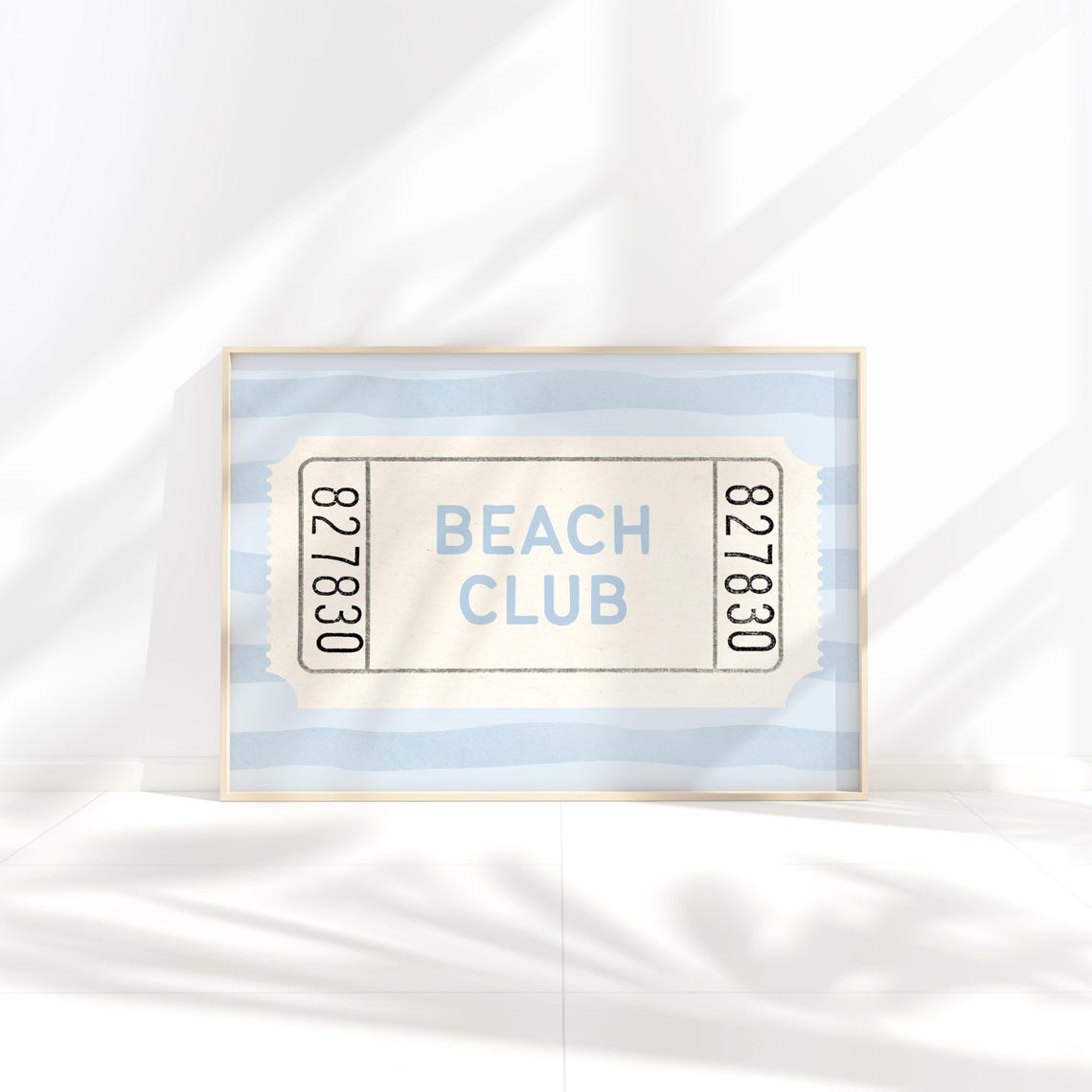 Vintage Beach Club Ticket Art Light Blue Coastal Wall Poster
