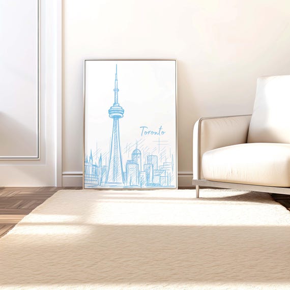 Toronto Canada CN Tower Skyline Sketch Minimalist Travel Poster