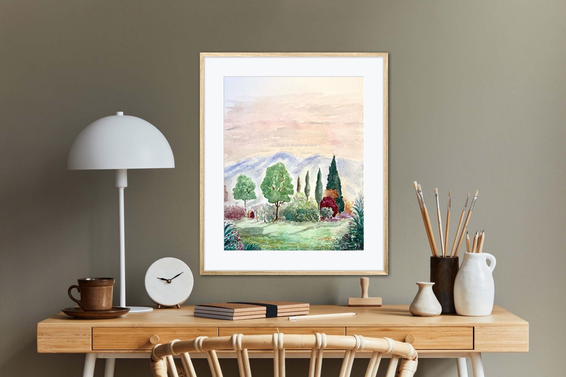 Dawn in the Blue Ridge Watercolor Misty Mountain Landscape Art Poster - Image 4