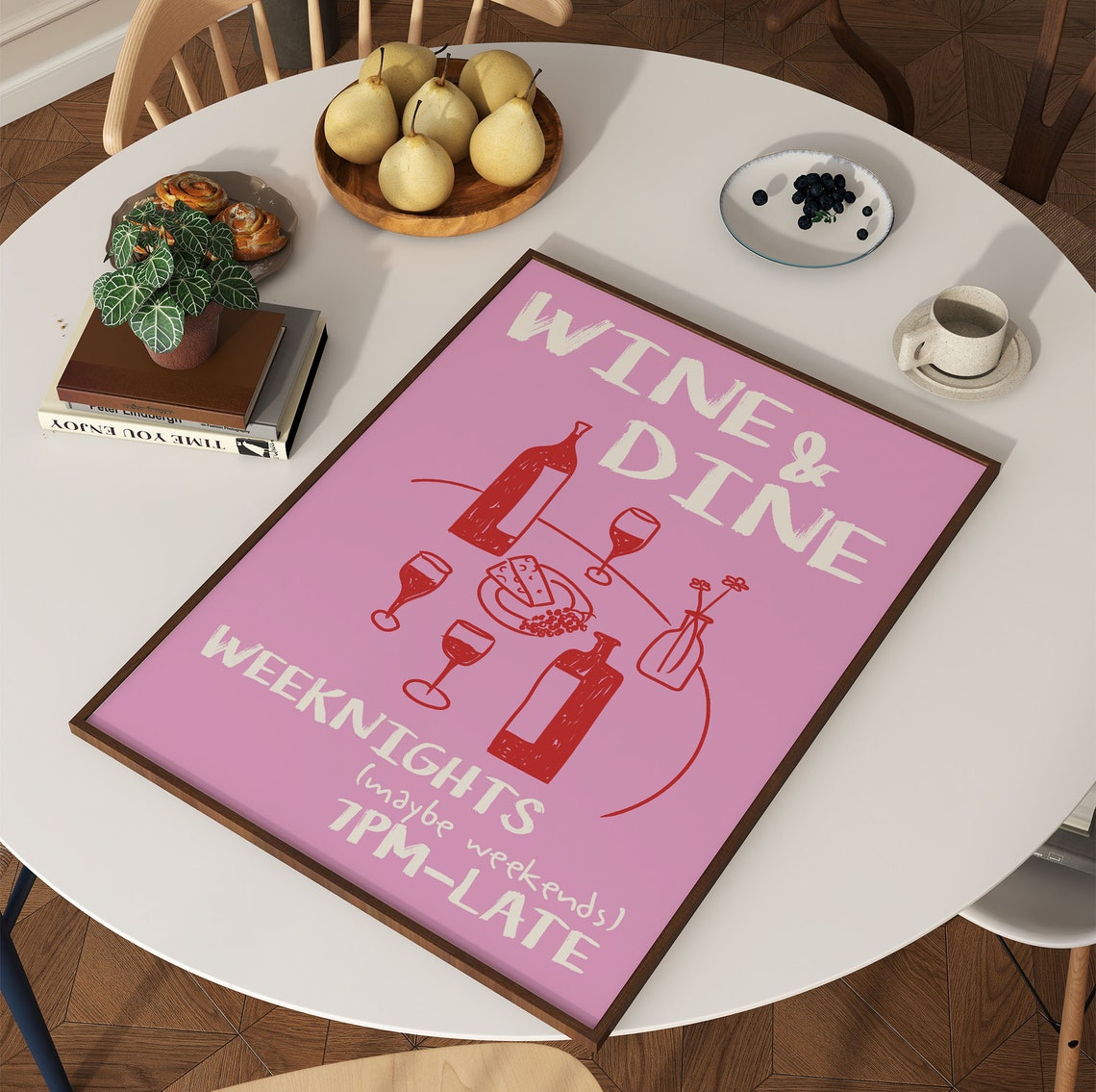 Wine and Dine Bold Pink Retro Weeknights Kitchen Wall Poster - Image 3