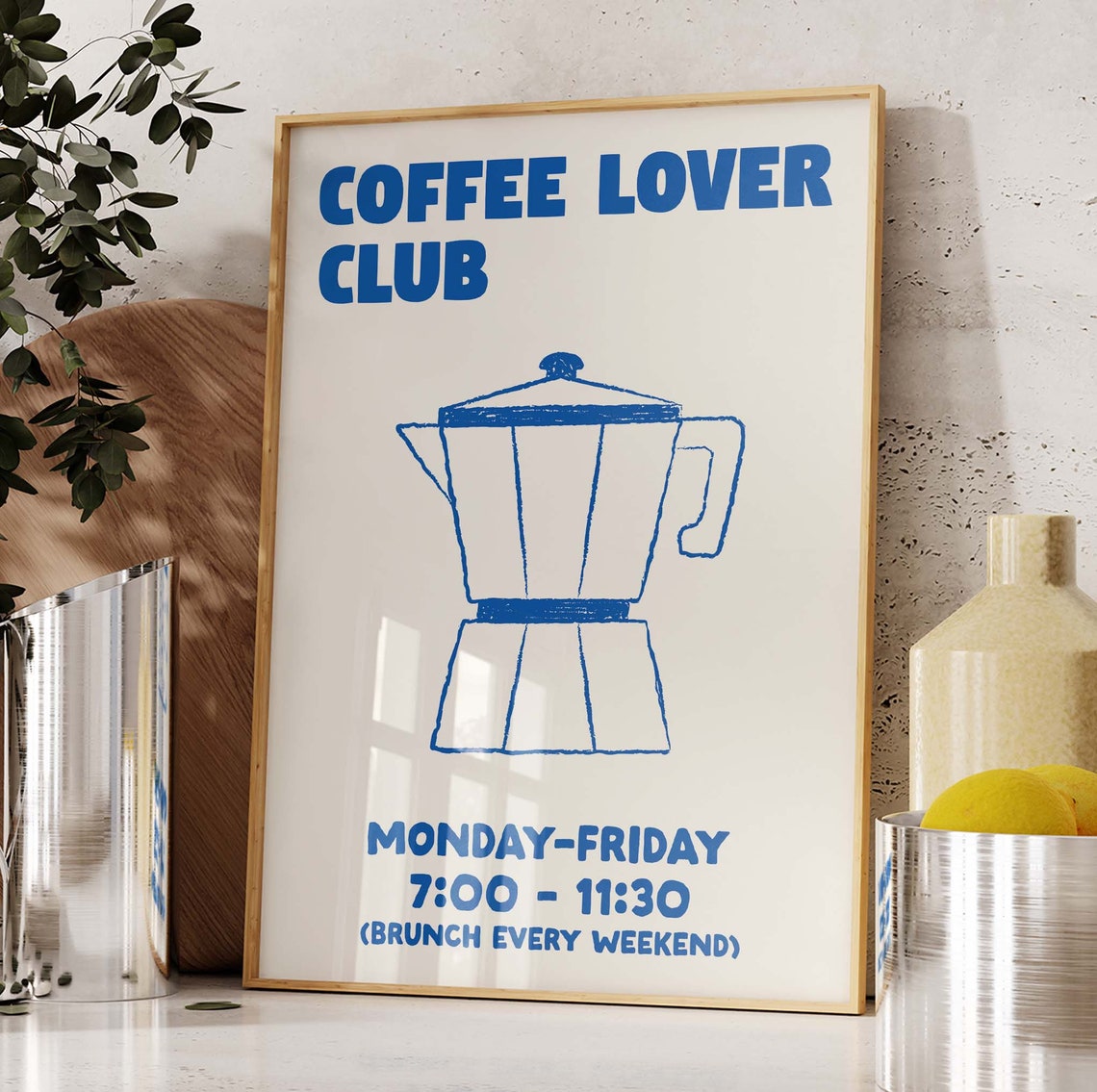 Bold Coffee Lover Club Blue Moka Pot Brunch Kitchen Wall Poster - Image 2