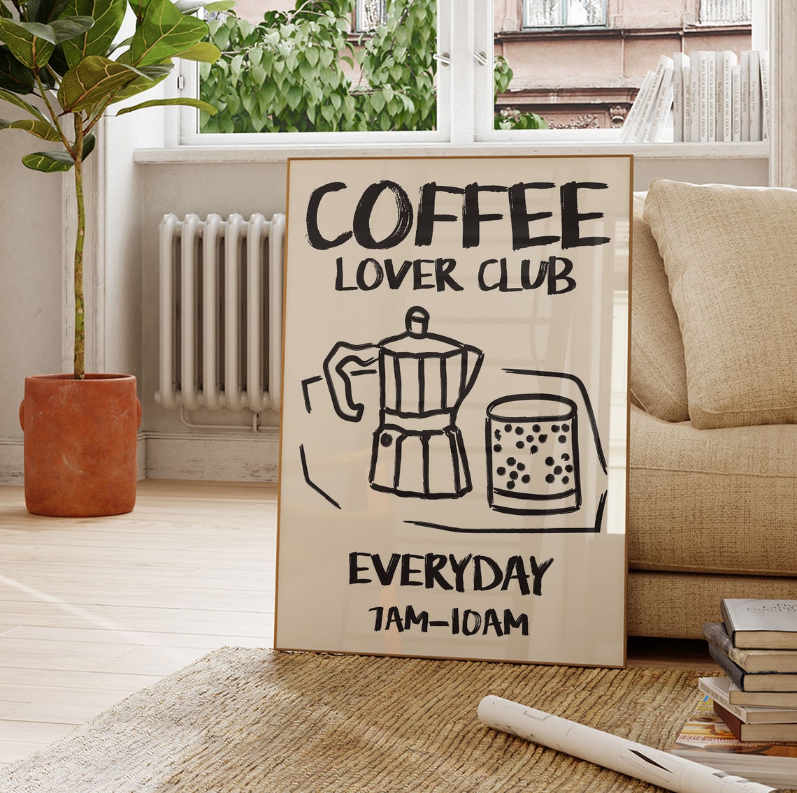 Coffee Lover Club Everyday Moka Pot Minimalist Kitchen Wall Art - Image 3