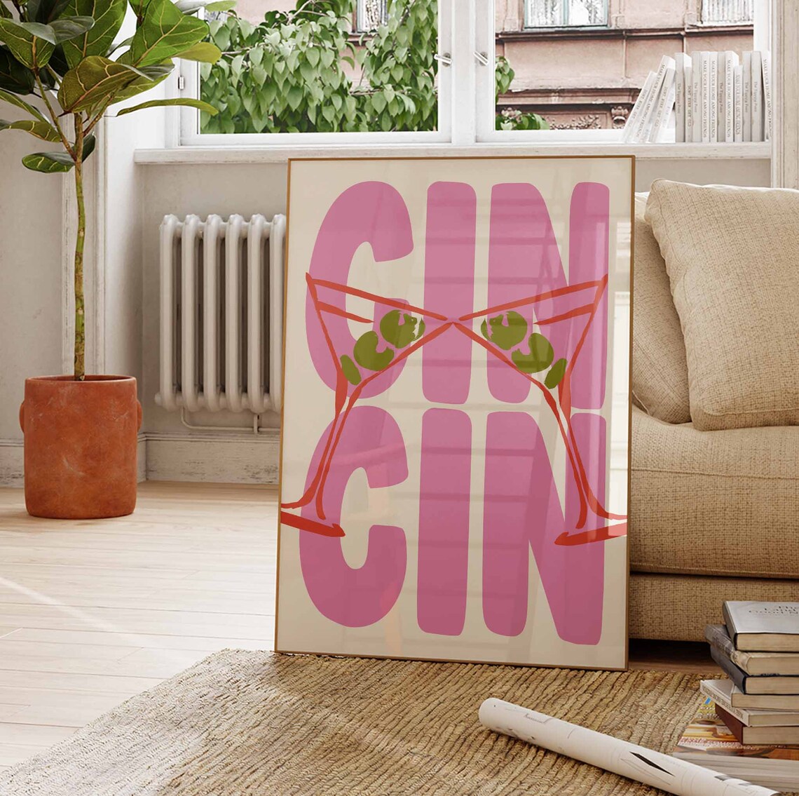 Cin Cin Martini Cheers Cocktail Poster, Retro Maximalist - Image 3