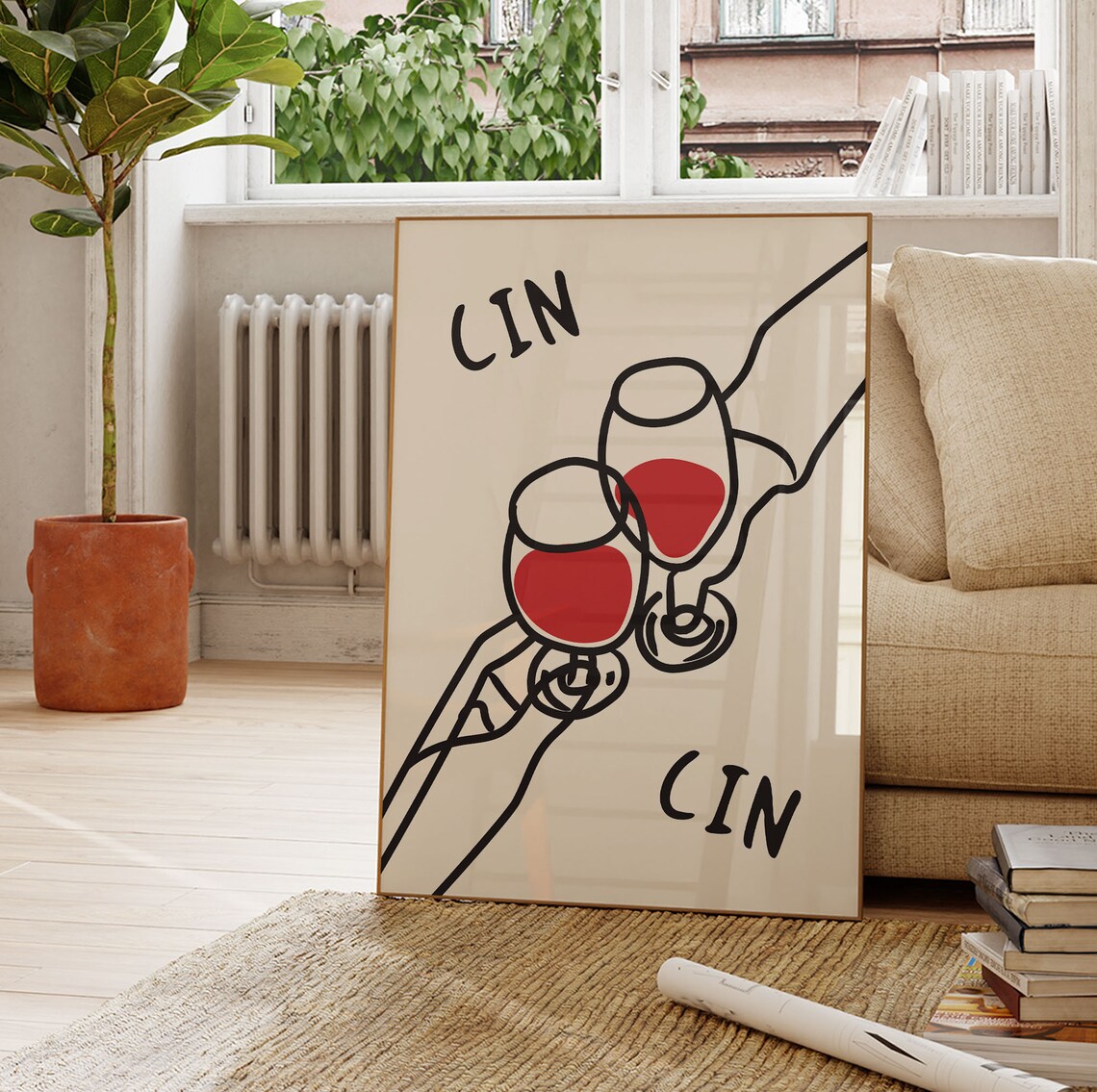Cin Cin Wine Print, Vintage Mid-Century Bar Cart Art - Image 4
