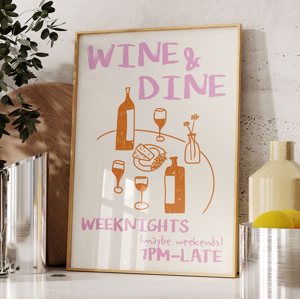 Wine Dine Club Retro Food Print, Mid-Century Decor - Image 4