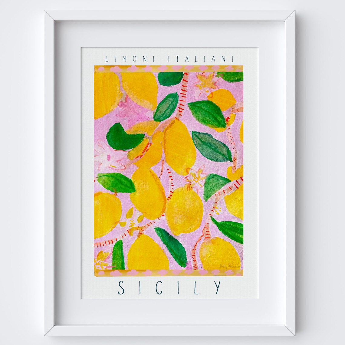 Sicily Lemons Watercolor Art Print, Italian Kitchen