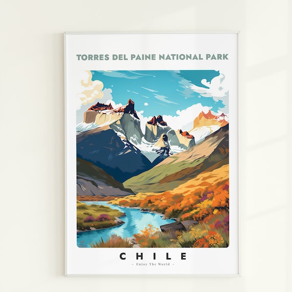 Torres del Paine National Park Chile Granite Towers Travel Poster