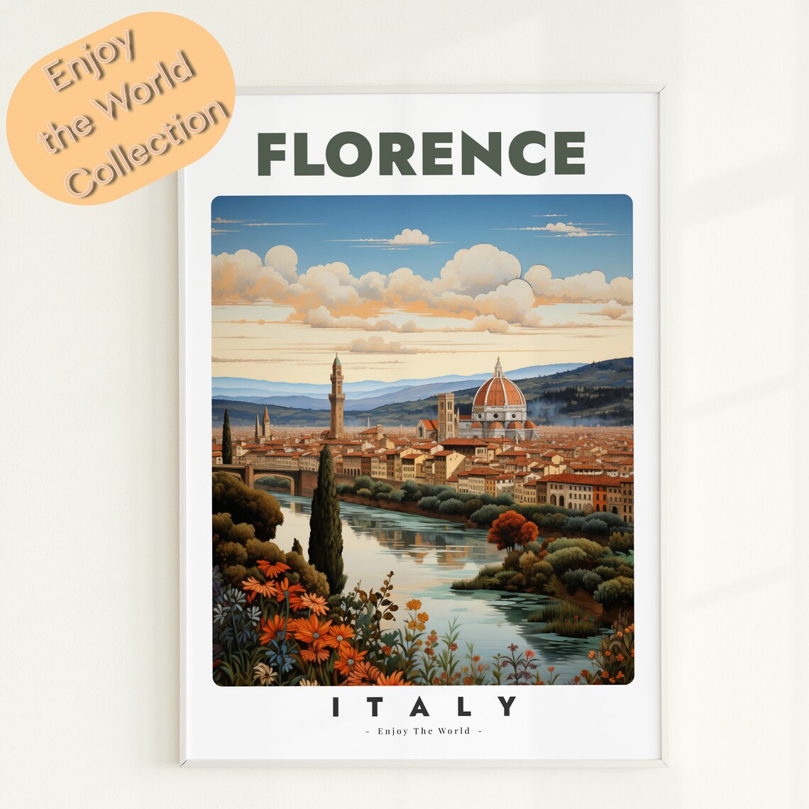 Florence Italy Duomo Arno River Cityscape Vintage Travel Poster