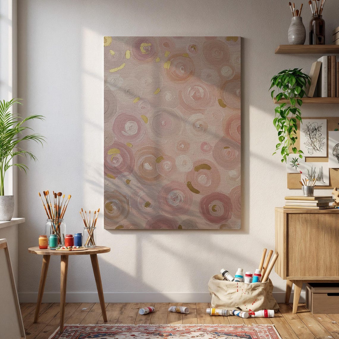 Soft Pink Abstract Swirl Rose Gold Texture Modern Canvas Art Poster