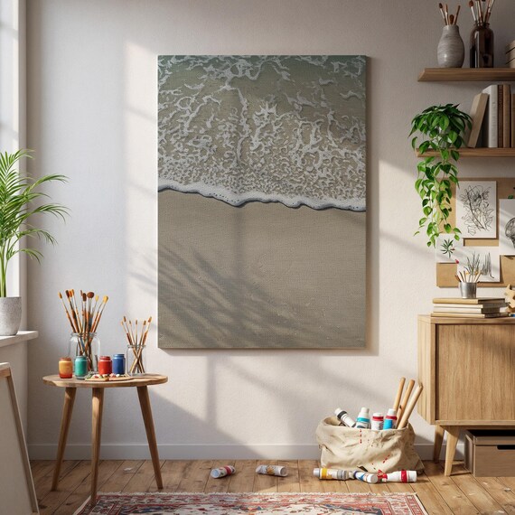 Minimalist Aerial Beach Ocean Wave Sand Coast Tranquility Poster