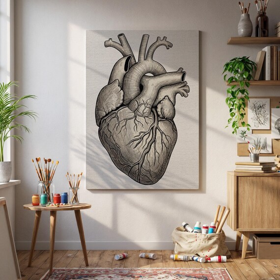 Anatomical Heart Black Ink Medical Illustration Gothic Art Poster