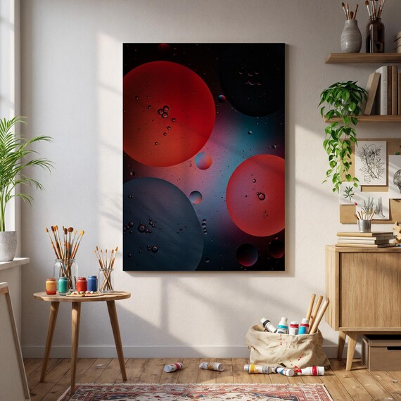 Red Blue Bubble Planet Cosmic Minimalist Abstract Space Poster