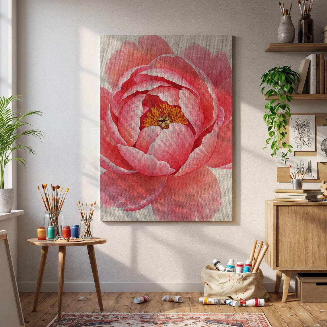 Pink Peony Bloom Close-Up Elegant Botanical Flower Art Poster
