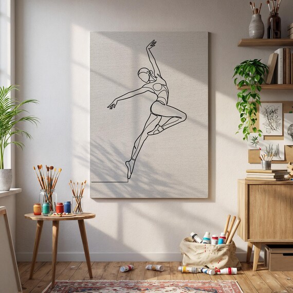 Modern Minimalist Ballerina Line Art Elegant Dance Leap Poster