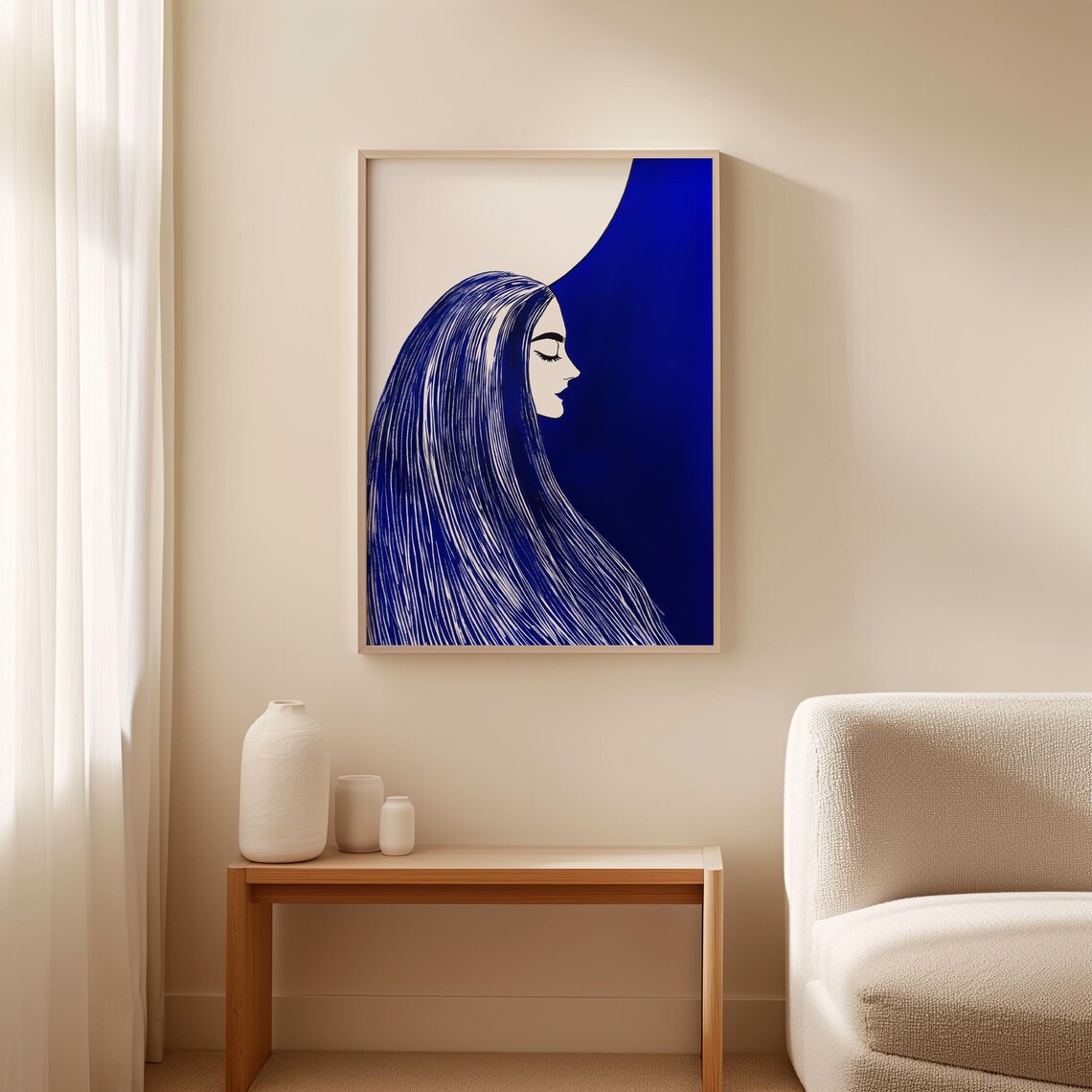 Cobalt Blue Woman With Flowing Hair And Midnight Disc Poster - Image 3