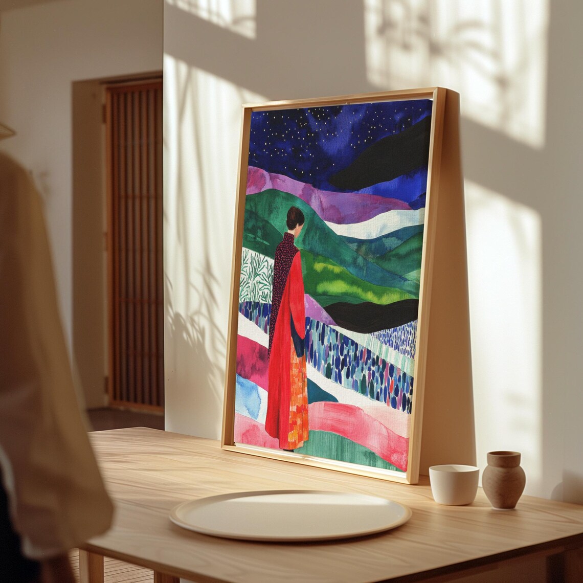 Starry Night Walk, Dreamy Woman Landscape Painting - Image 2