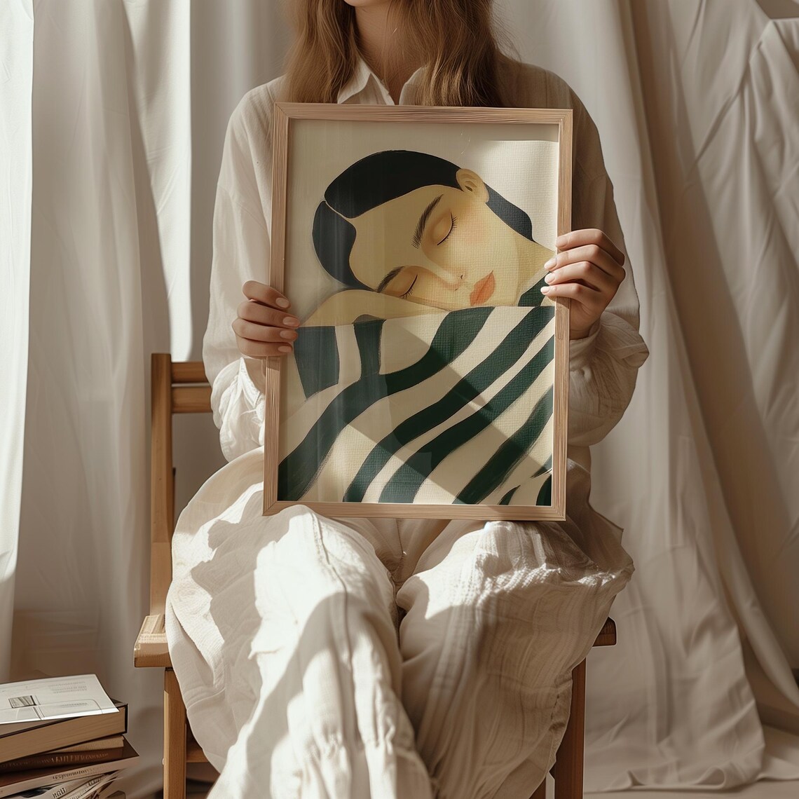 Resting Woman Portrait, Abstract Modern People - Image 2