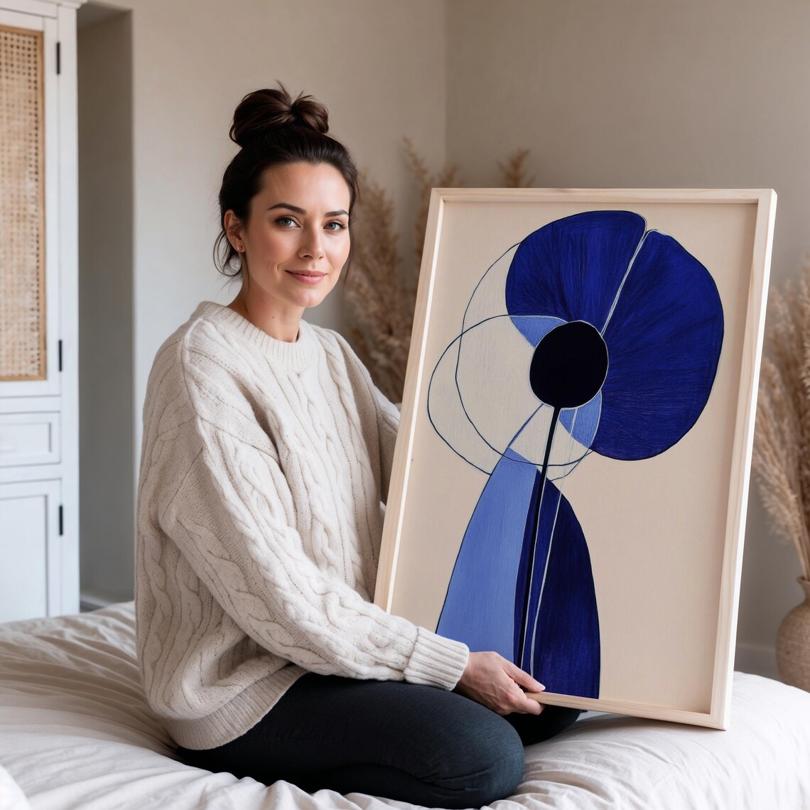 Minimalist Indigo Bloom Abstract Floral Art Print - Image 2