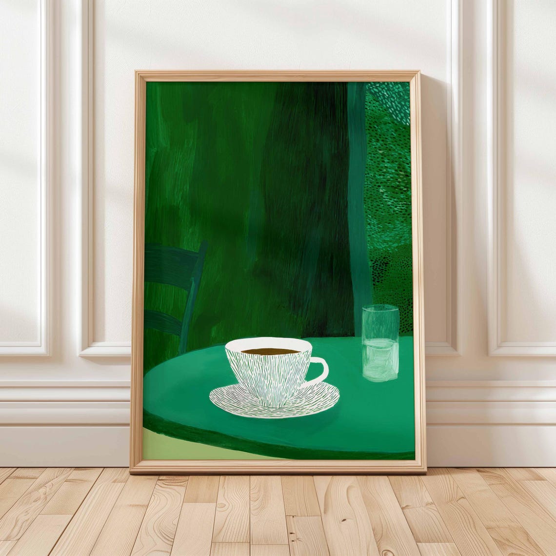 Coffee Cup On Green Table Minimalist Kitchen Still Life Poster