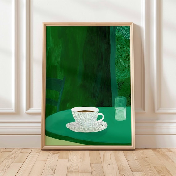 Coffee Cup On Green Table Minimalist Kitchen Still Life Poster