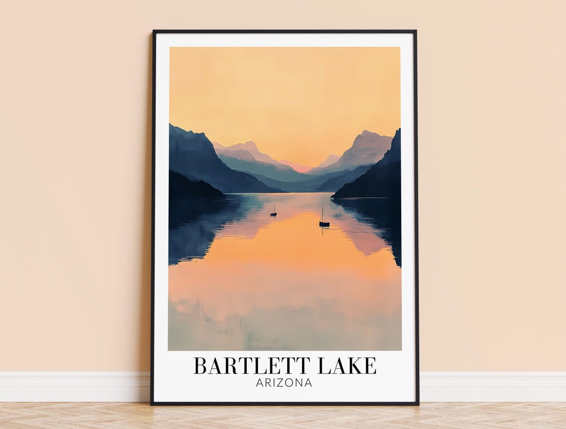 Bartlett Lake Arizona Desert Sunset Minimalist Travel Art Poster
