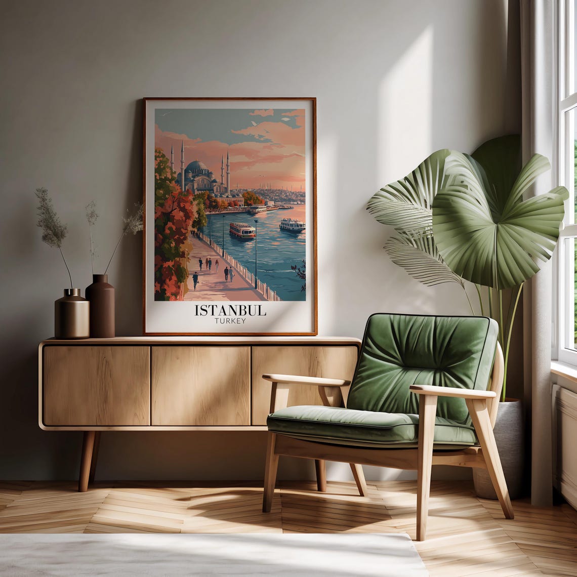 Istanbul Turkey Waterfront Promenade at Sunset Travel Poster - Image 2