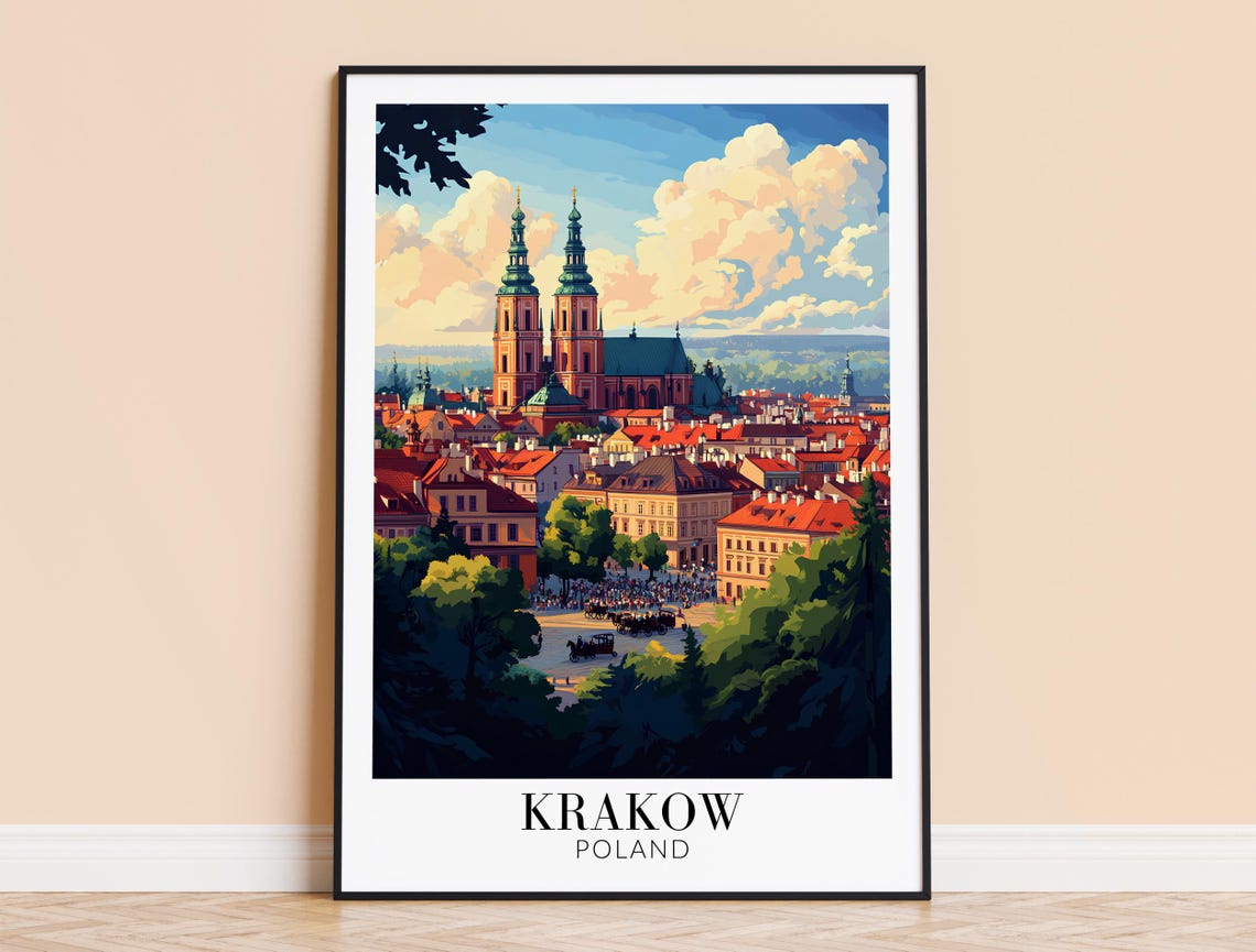 Krakow Wawel Cathedral Old Town Rooftops Summer Travel Poster