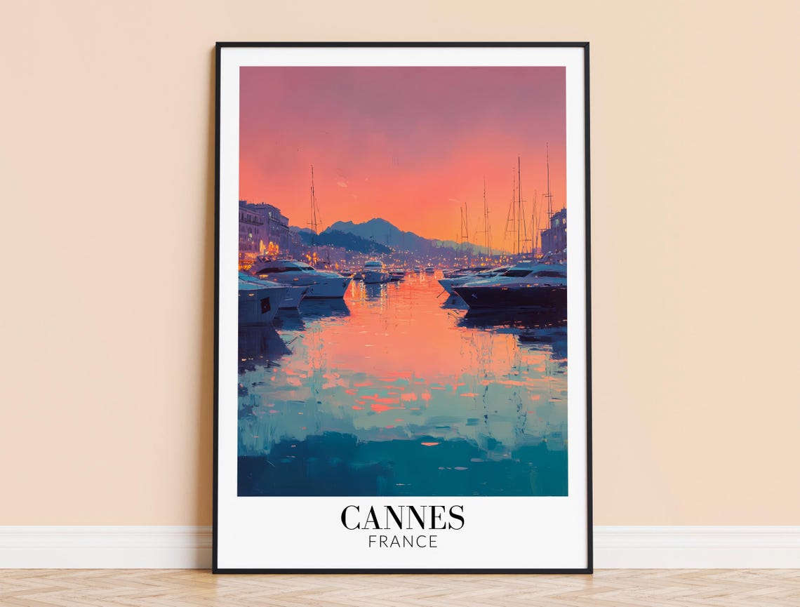 Cannes France Sunset Harbor Yachts Evening Water Reflection Art Print