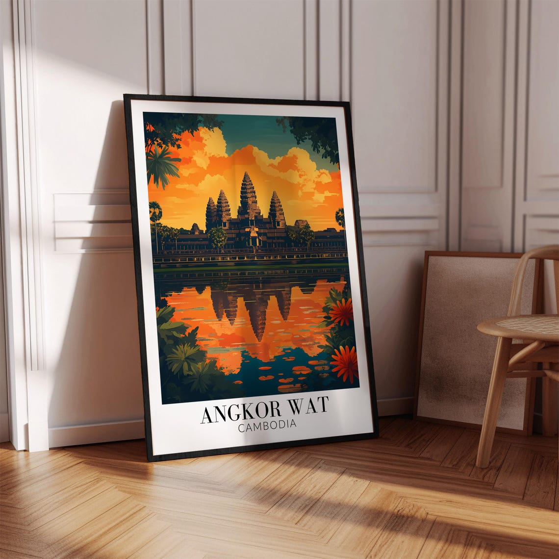 Angkor Wat Sunset Orange Sky Reflected Cambodia Temples Poster - Image 4
