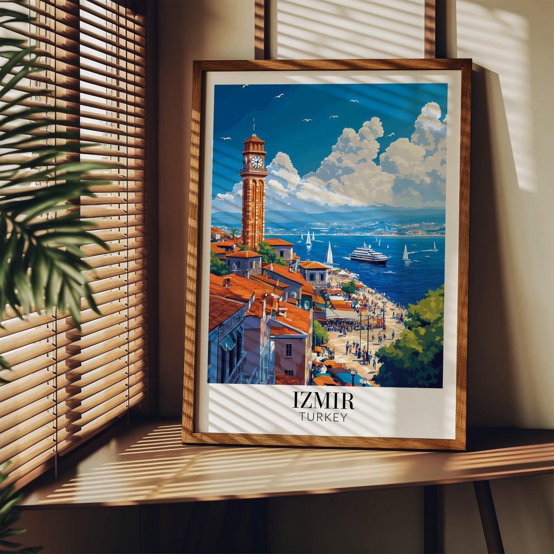 Izmir Turkey Historic Clock Tower Vibrant Harbor Travel Poster - Image 3