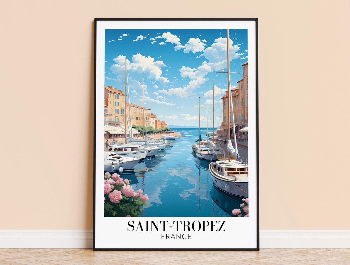 Saint-Tropez France Marina Sailboats French Riviera Travel Poster